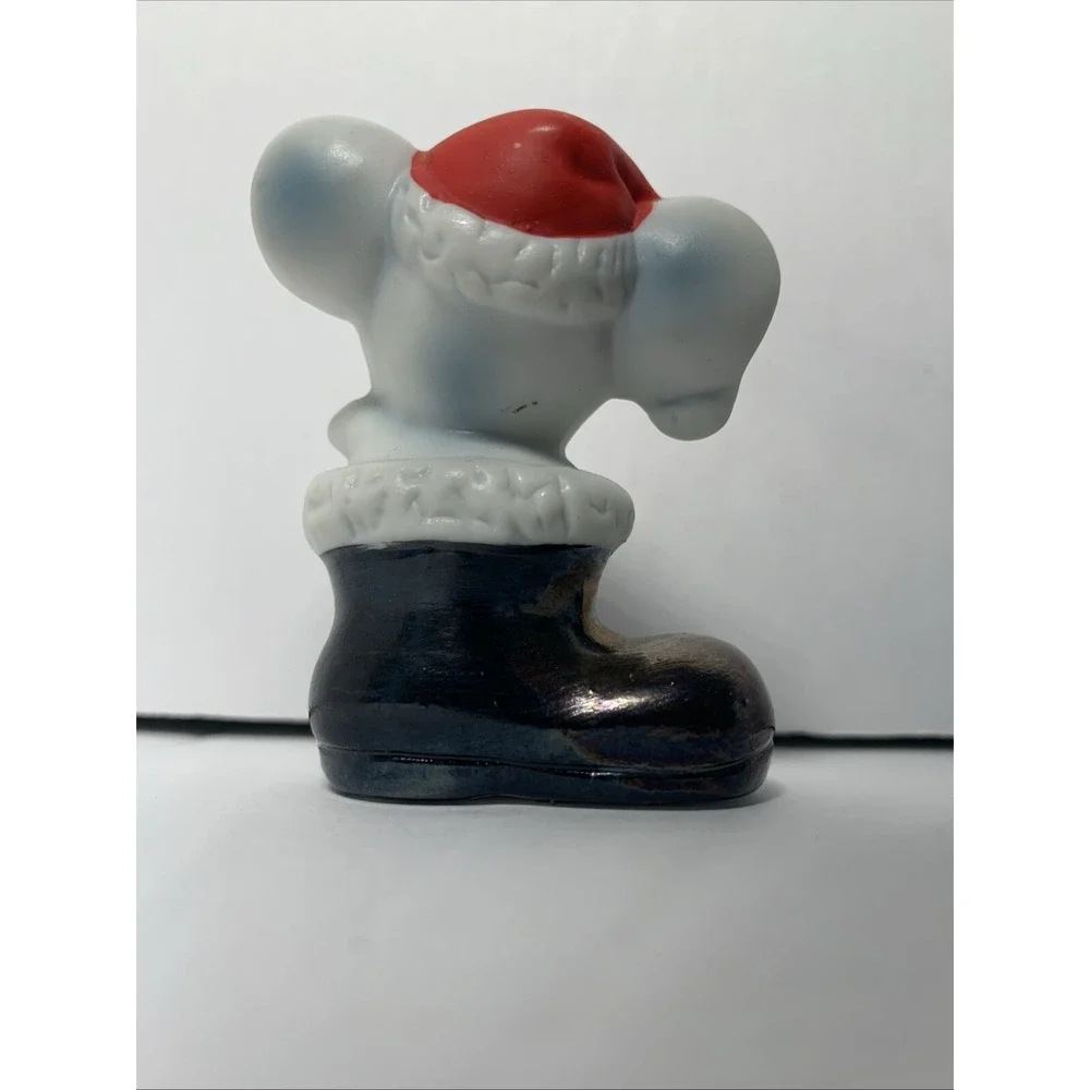 Vintage Homco Mouse Christmas Boot Santa Hat Holly Figurine 8903 Holiday Decor